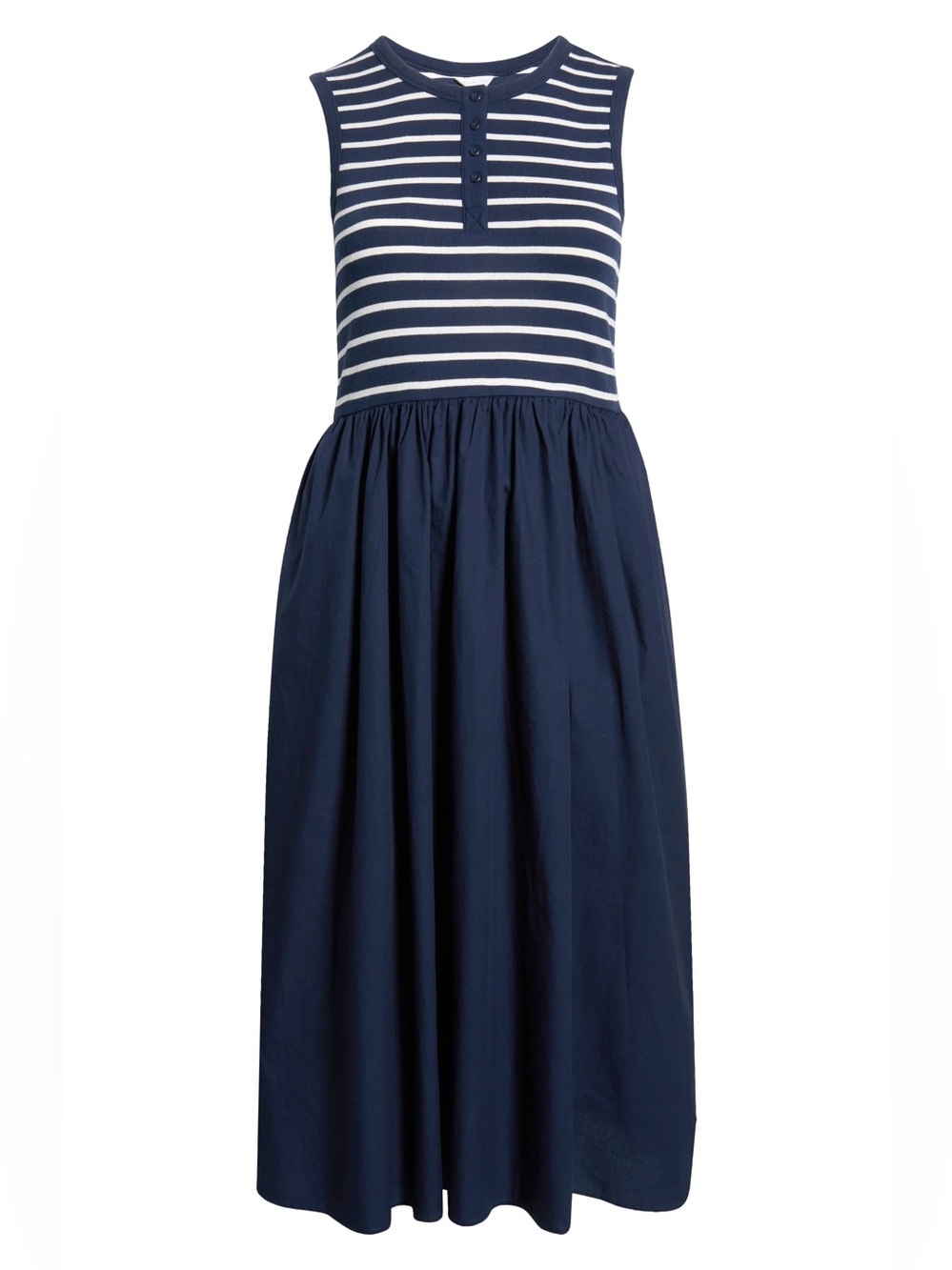 NWOT CASLON Mixed Media Henley Midi Dress in Navy & White
Size Large
